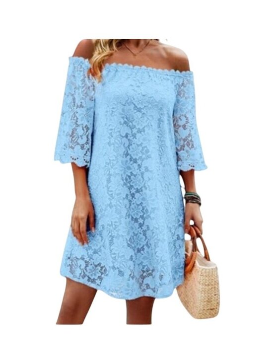 Ours Dresses & Skirts - Blue Lace Off-Shoulder Dress